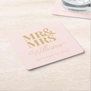 Mr Mrs Elegant Rehearsal Engagement Party Classic  Square Paper Coaster