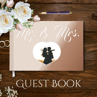 Mr. & Mrs. Elegant Rose Gold Photo Heart Wedding Guest Book