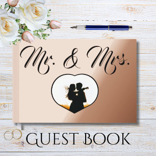 Mr. & Mrs. Elegant Rose Gold Photo Heart Wedding  Guest Book