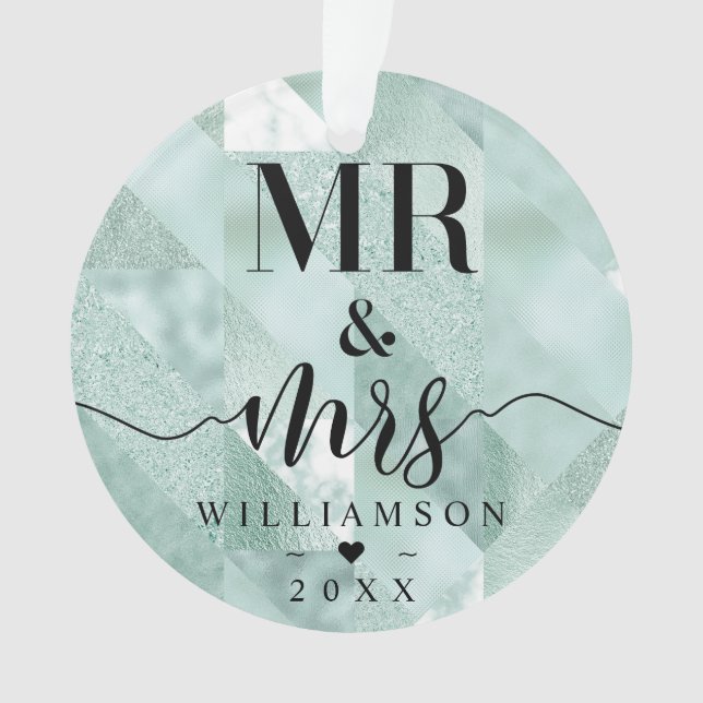Mr & Mrs |  Elegant Shimmering Mint Ornament Photo (Front)