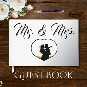 Mr Mrs Elegant Silver Foil Photo Heart Wedding  Guest Book