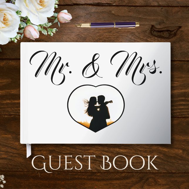 Mr Mrs Elegant Silver Foil Photo Heart Wedding  Guest Book (Creator Uploaded)