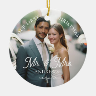 Mr. & Mrs.! Elegant, Simpel, Photo Ceramic Tree Decoration