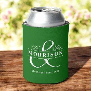 Mr Mrs Emerald Green Wedding Favour  Can Cooler