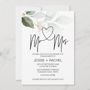 Mr & Mrs Engagement Gold Eucalyptus Engaged Invitation