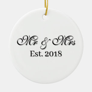 Mr & Mrs Est. Year Personalised Couple Design Ceramic Tree Decoration