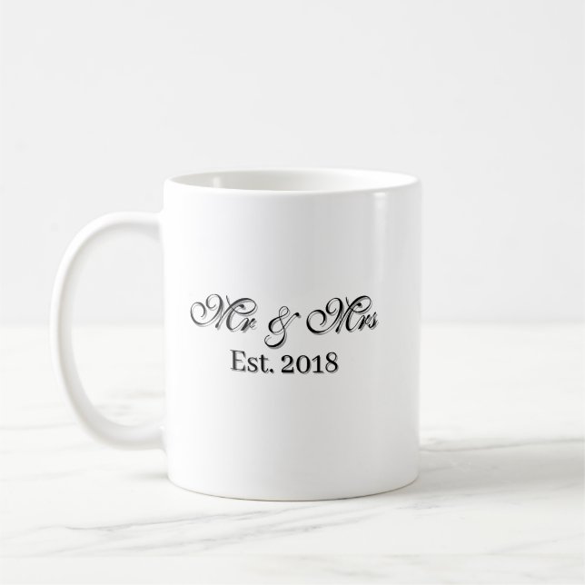 Mr & Mrs Est. Year Personalised Couple Design Coffee Mug (Left)