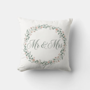 Mr & Mrs Eucalyptus Wreath Throw Pillow