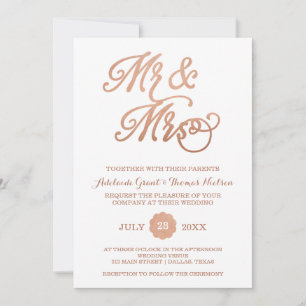 Mr & Mrs Faux Copper Wedding Invitation