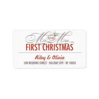 Mr & Mrs First Christmas Holiday Wedding Address Label