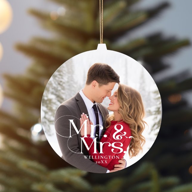 Mr & Mrs First Christmas Married Photo Ceramic Tree Decoration (Mr & Mrs First Christmas Married Photo Ceramic Ornament)