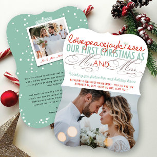 Mr & Mrs First Christmas Mistletoes Photo Wedding Holiday Card