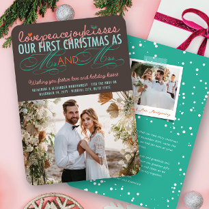 Mr & Mrs First Christmas Mistletoes Photo Wedding Invitation