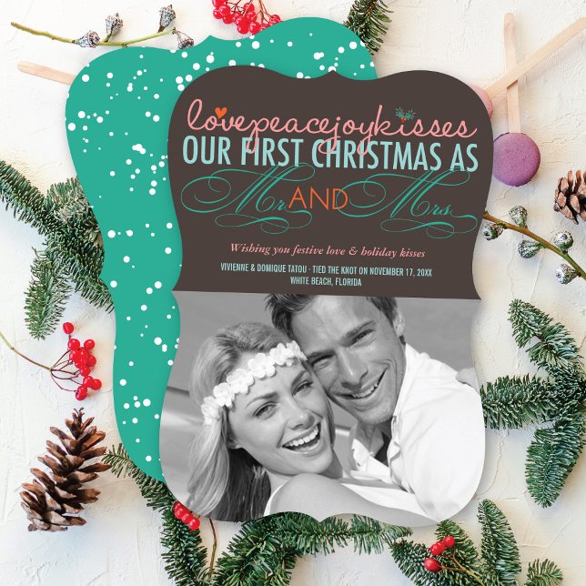 Mr & Mrs First Christmas Mistletoes Photo Wedding Invitation (Creator Uploaded)