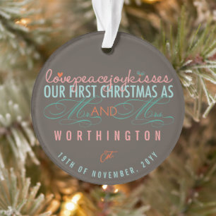 Mr & Mrs First Christmas Mistletoes Photo Wedding Ornament