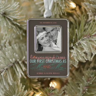 Mr & Mrs First Christmas Mistletoes Photo Wedding Silver Plated Framed Ornament