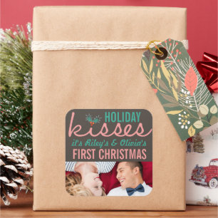 Mr & Mrs First Christmas Mistletoes Photo Wedding Square Sticker