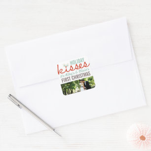 Mr & Mrs First Christmas Mistletoes Photo Wedding Square Sticker