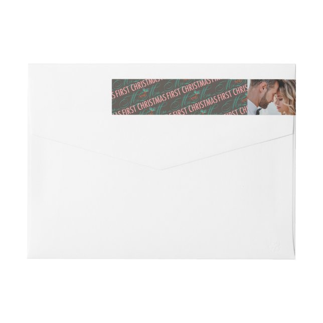 Mr & Mrs First Christmas Mistletoes Photo Wedding Wrap Around Label (Back)