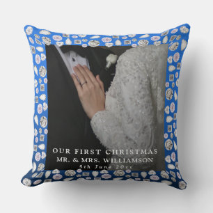 Mr & Mrs First Christmas Photo Wedding  Cushion