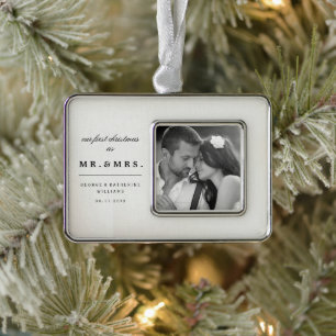 Mr & Mrs First Christmas Wedding Photo Ornament