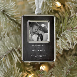 Mr & Mrs First Christmas Wedding Photo Ornament