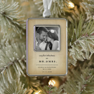 Mr & Mrs First Christmas Wedding Photo Ornament