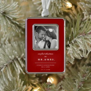 Mr & Mrs First Christmas Wedding Photo Ornament