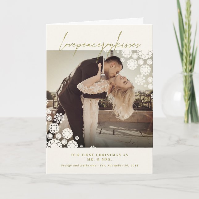 Mr & Mrs First Christmas Wedding Snowflakes Card (Front)