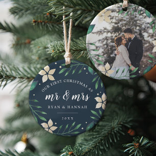 Mr. & Mrs. First Married Christmas Photo Ceramic Tree Decoration