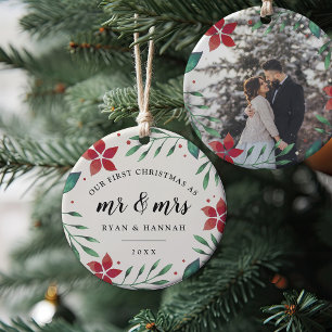 Mr. & Mrs.   First Married Christmas Photo Ceramic Tree Decoration