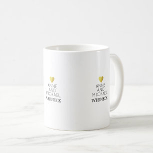 Mr & Mrs first names / surname, love wedding white Coffee Mug