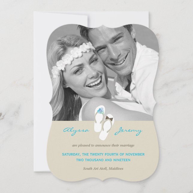 Mr & Mrs Flip Flops Beach Wedding Announcement (Front)