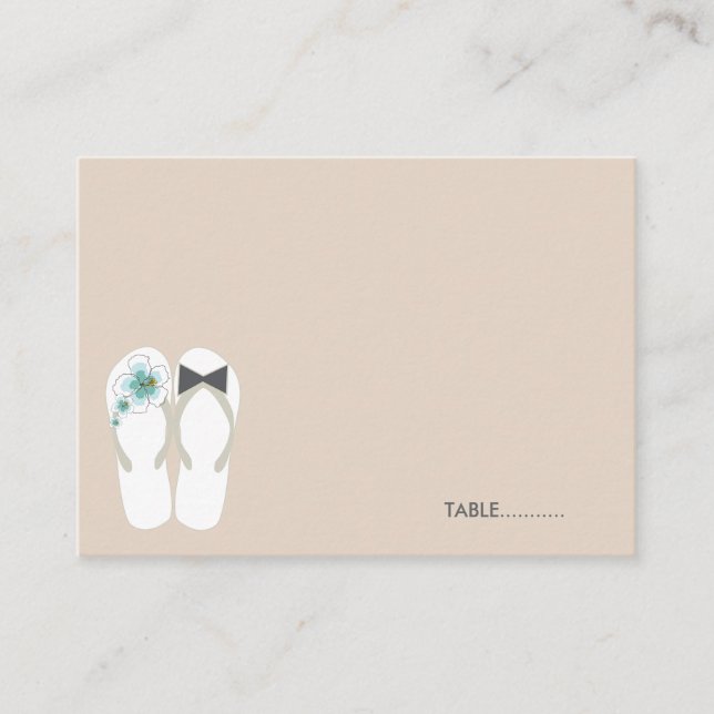 Mr & Mrs Flip Flops Beach Wedding Place Card (Front)