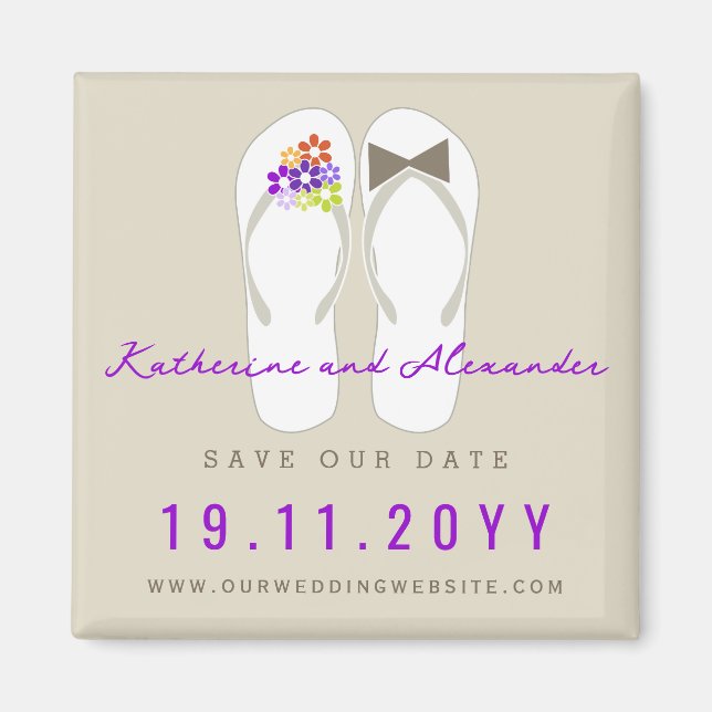 Mr & Mrs Flip Flops Beach Wedding Save The Date Magnet (Front)