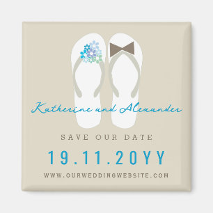 Mr & Mrs Flip Flops Beach Wedding Save The Date Magnet