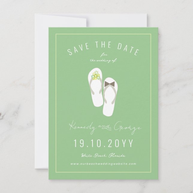 Mr & Mrs Flip Flops Daisies Beach Wedding Photo Save The Date (Front)