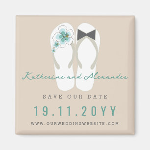 Mr & Mrs Flip Flops Hibiscus Wedding Save The Date Magnet