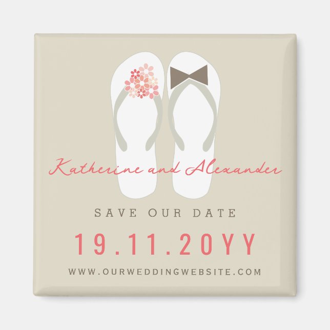 Mr & Mrs Flip Flops Summer Wedding Save The Date Magnet (Front)