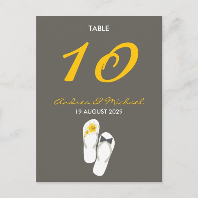 Mr & Mrs Flip Flops Wedding Table Number Card (Front)