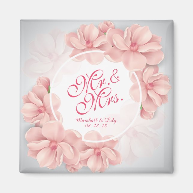 Mr. & Mrs. Floral Watercolor Wedding | Magnet (Front)