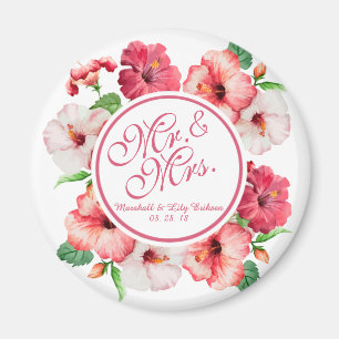 Mr. & Mrs. Floral Watercolor Wedding   Magnet