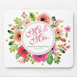 Mr. & Mrs. Floral Watercolor Wedding Mousepad