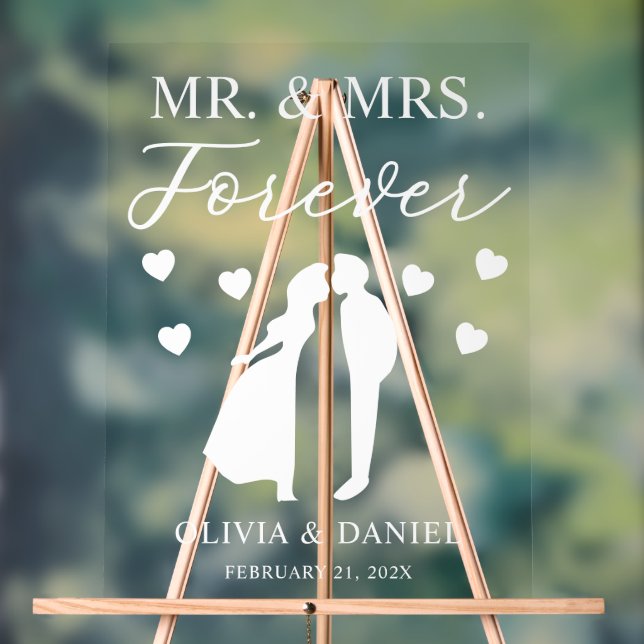 Mr. & Mrs. Forever Personalized Wedding Acrylic Sign (Neutral)