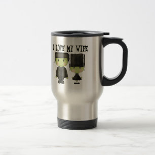 Mr. & Mrs. Franken Couple I love My Wife Halloween Travel Mug