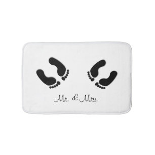 Mr & Mrs. Funny Foot Print White Bath Mat
