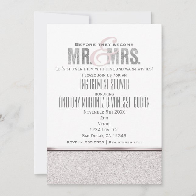 Mr. & Mrs. Glamour Sparkle Engagment Invitation (Front)