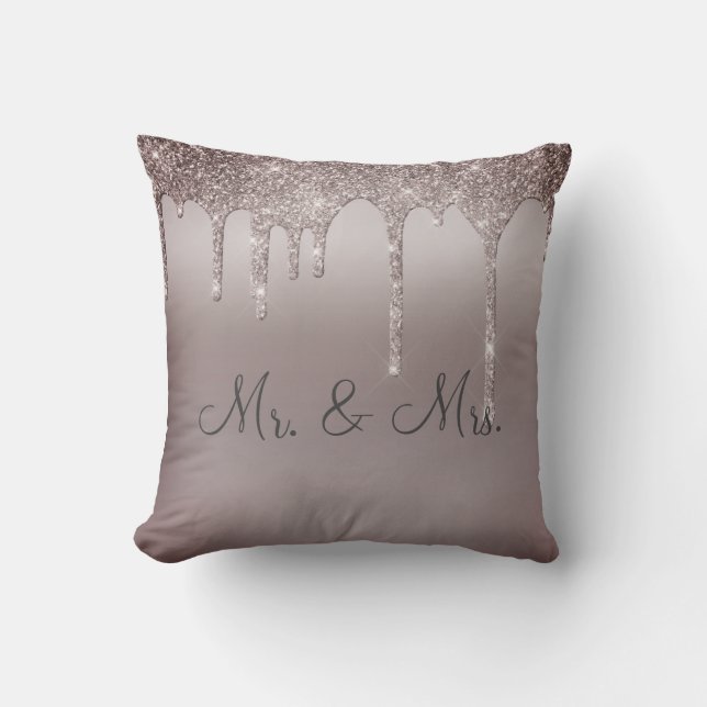 Mr. & Mrs. Glitter Wedding Keepsake Elegant Cushion (Front)