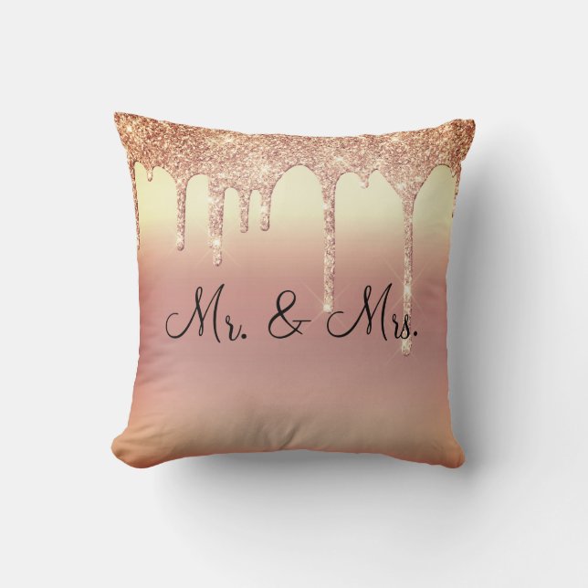 Mr. & Mrs Glitter Wedding Keepsake Elegant Cushion (Front)
