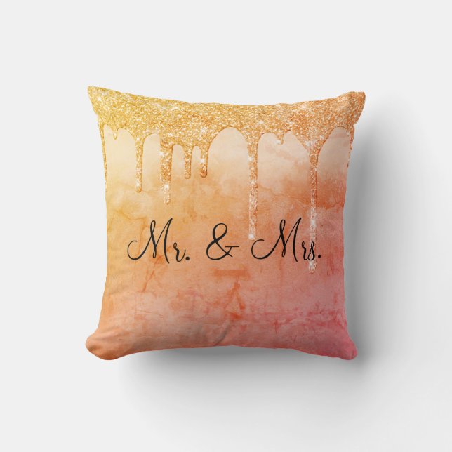 Mr. & Mrs Glitter Wedding Keepsake Elegant Throw P Cushion (Front)